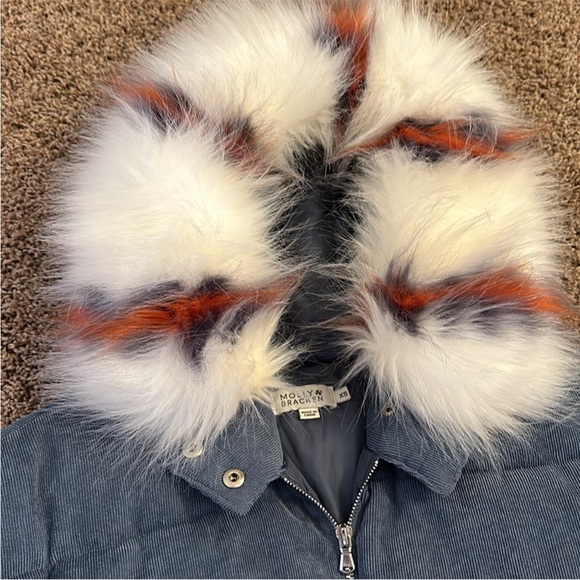 Molly Bracken Corduroy Puffer Jacket with Striped Faux Fur Hood - Picture 3 of 14